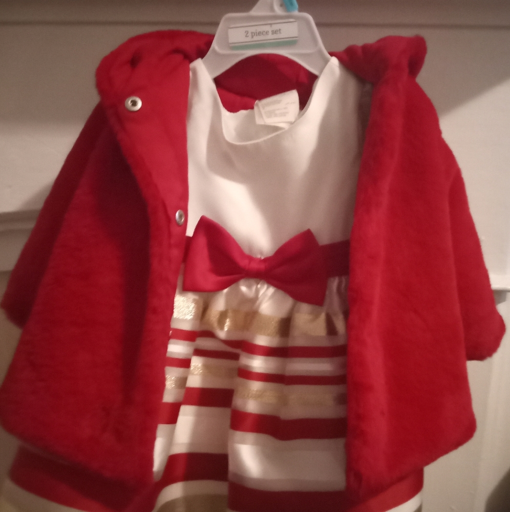 6-9 dress and faux fur jacket